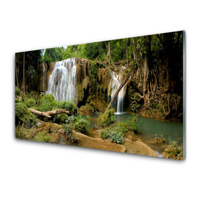 Glasbilder Wasserfall Fluss Wald Natur