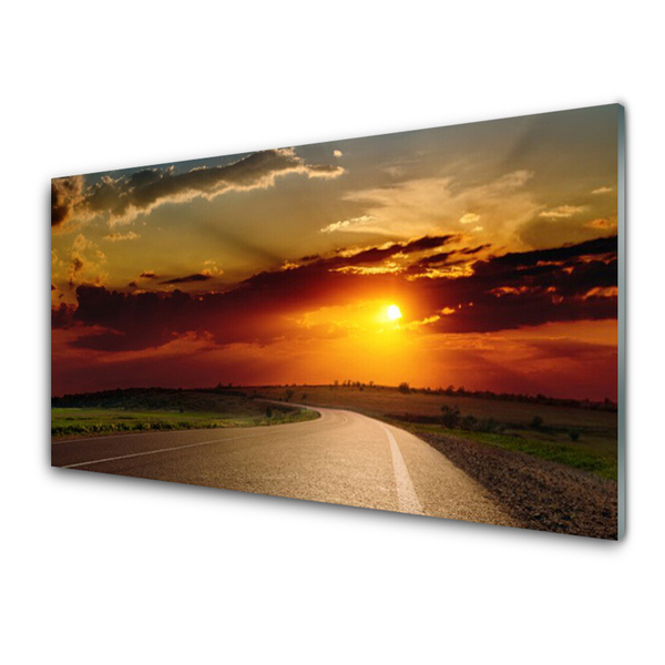 Glasbilder Sonnenuntergang Straße Landschaft