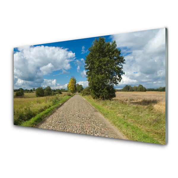 Glasbilder Landstraße Kopfpflaster Landschaft