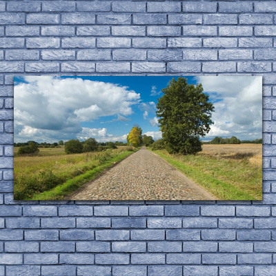 Glasbilder Landstraße Kopfpflaster Landschaft