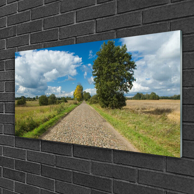 Glasbilder Landstraße Kopfpflaster Landschaft