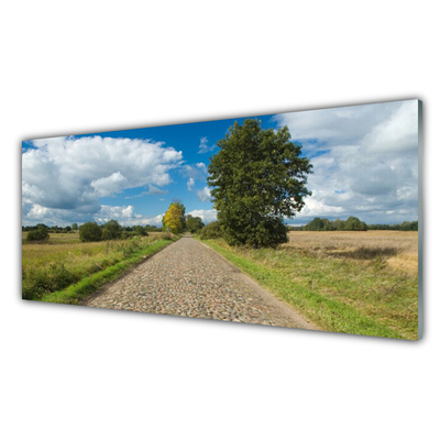 Glasbilder Landstraße Kopfpflaster Landschaft