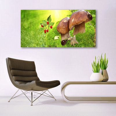 Glasbilder Pilze Gras Walderdbeeren Natur