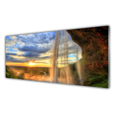 Glasbilder Wasserfall Landschaft