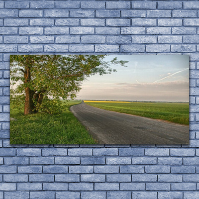 Glasbilder Straße Baum Gras Landschaft