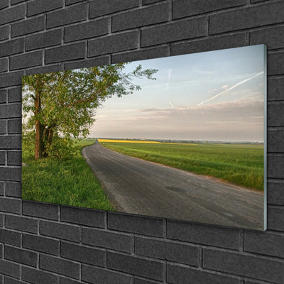 Glasbilder Straße Baum Gras Landschaft