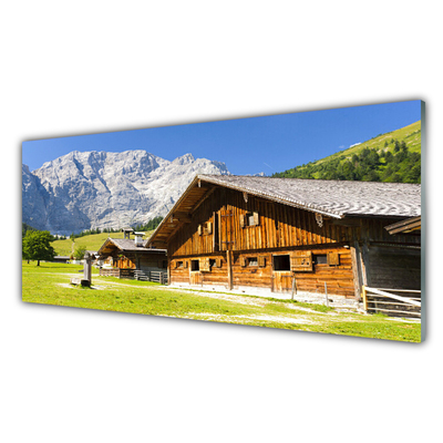 Glasbilder Haus Gebirge Landschaft