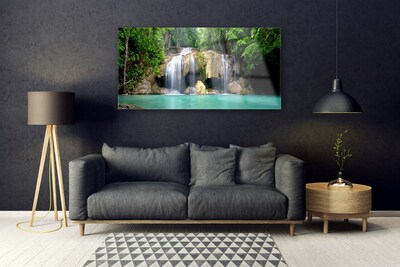 Glasbilder Wasserfall Baum Natur