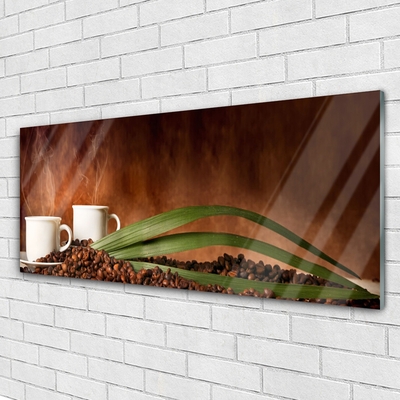 Glasbilder Tassen Kaffeebohnen Küche