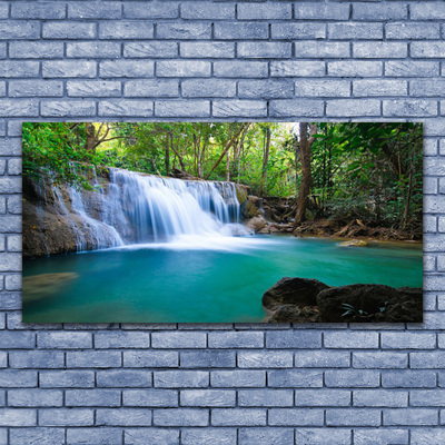 Glasbilder Wasserfall See Wald Natur