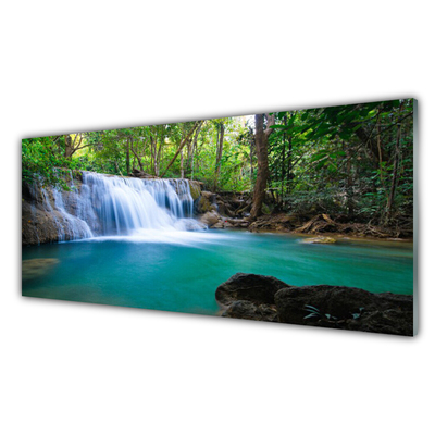 Glasbilder Wasserfall See Wald Natur