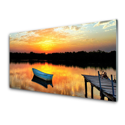 Druck auf Glas Boot Brücke See Landschaft