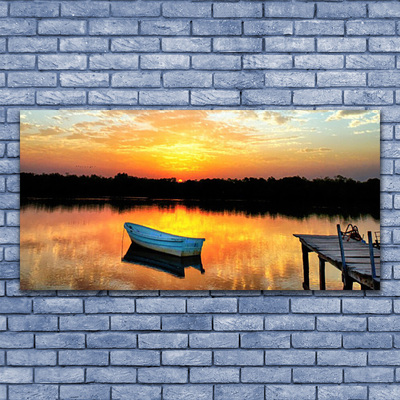 Druck auf Glas Boot Brücke See Landschaft