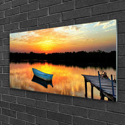 Druck auf Glas Boot Brücke See Landschaft