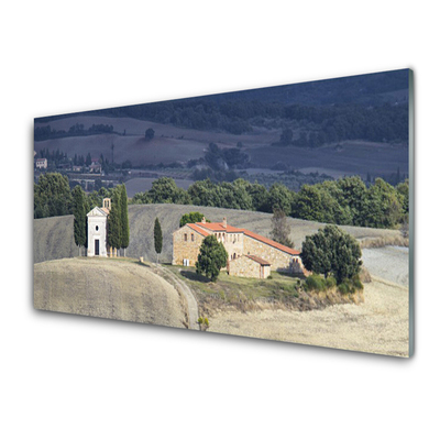 Druck auf Glas Wiese Bäume Landschaft