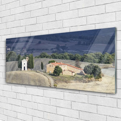 Druck auf Glas Wiese Bäume Landschaft