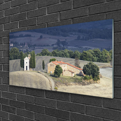 Druck auf Glas Wiese Bäume Landschaft