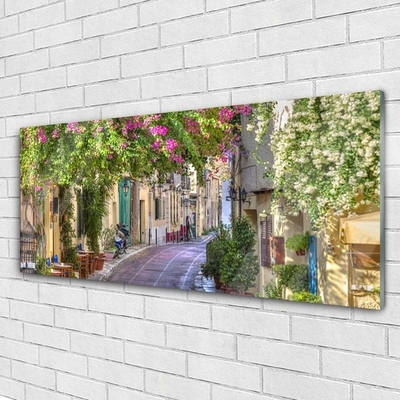Druck auf Glas Gasse Häuser Pflanzen