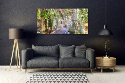 Druck auf Glas Gasse Häuser Pflanzen