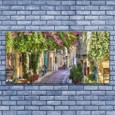 Druck auf Glas Gasse Häuser Pflanzen