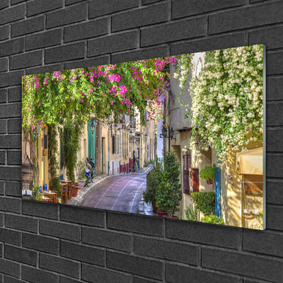 Druck auf Glas Gasse Häuser Pflanzen