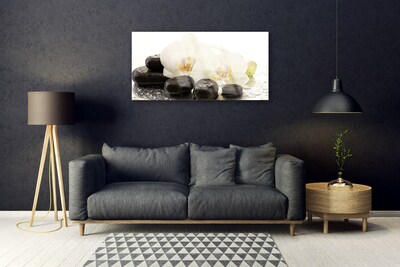 Druck auf Glas Blumen Steine Kunst