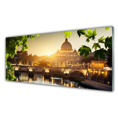Druck auf Glas Brücke Stadt Blätter Architektur