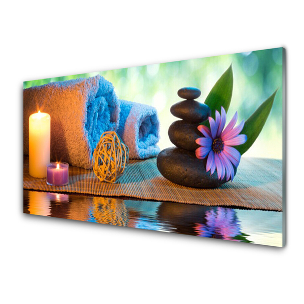 Druck auf Glas Kerzen Tücher Steine Blume Kunst