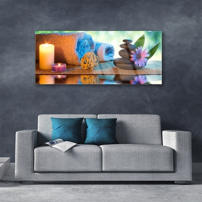Druck auf Glas Kerzen Tücher Steine Blume Kunst
