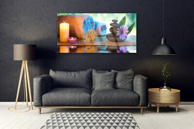 Druck auf Glas Kerzen Tücher Steine Blume Kunst