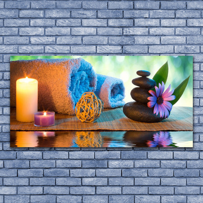Druck auf Glas Kerzen Tücher Steine Blume Kunst