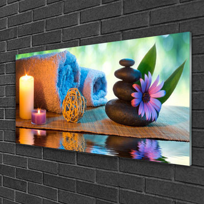 Druck auf Glas Kerzen Tücher Steine Blume Kunst