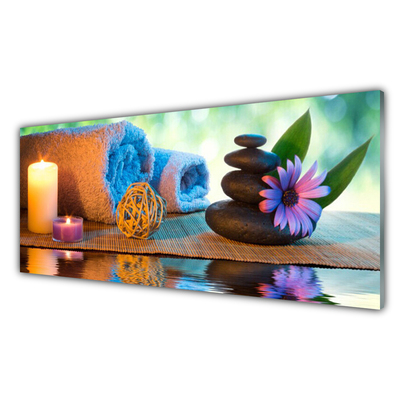 Druck auf Glas Kerzen Tücher Steine Blume Kunst