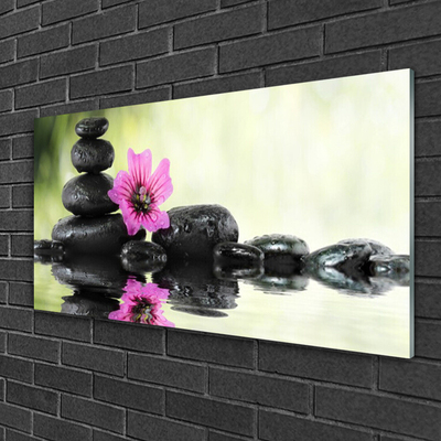 Druck auf Glas Blume Steine Kunst