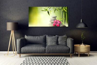 Druck auf Glas Bambusrohre Blume Steine Pflanzen