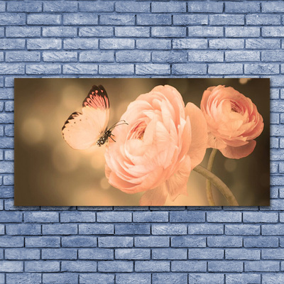 Druck auf Glas Schmetterling Rosen Natur