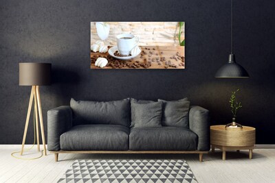 Druck auf Glas Tasse Kaffee Kaffeebohnen Küche