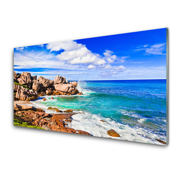 Druck auf Glas Strand Felsen Meer Landschaft