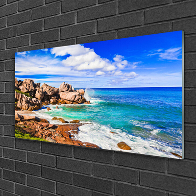 Druck auf Glas Strand Felsen Meer Landschaft