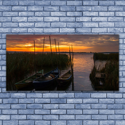 Druck auf Glas Boote Meer Gras Landschaft