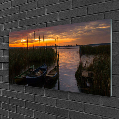 Druck auf Glas Boote Meer Gras Landschaft