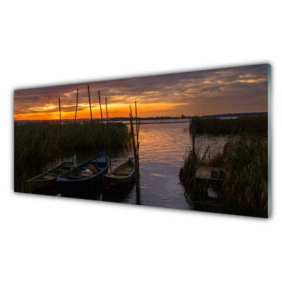 Druck auf Glas Boote Meer Gras Landschaft