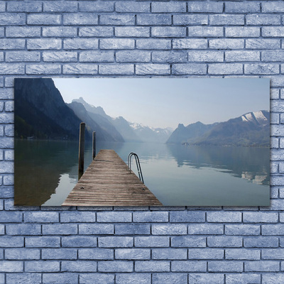 Druck auf Glas Gebirge See Brücke Architektur