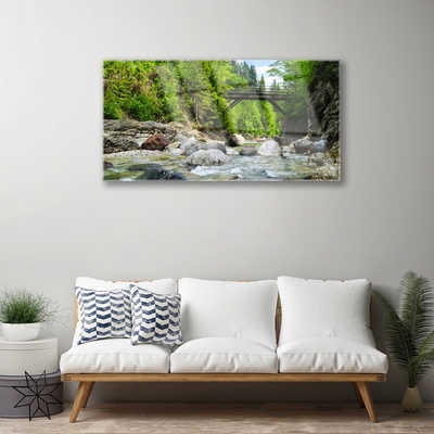Druck auf Glas Wald Brücke See Steine Landschaft