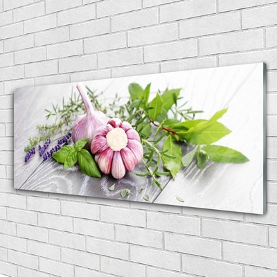 Druck auf Glas Knoblauch Blume Blätter Pflanzen
