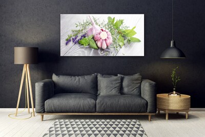 Druck auf Glas Knoblauch Blume Blätter Pflanzen