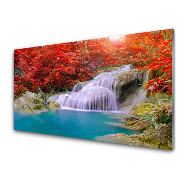 Druck auf Glas Wasserfall See Wald Natur