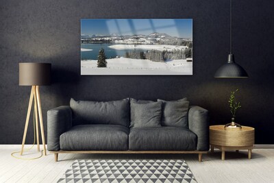 Druck auf Glas Schnee See Wald Landschaft