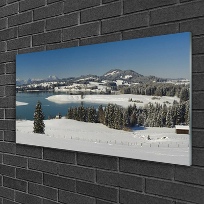 Druck auf Glas Schnee See Wald Landschaft