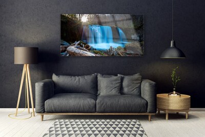 Druck auf Glas Sonne Wald Wasserfall Natur